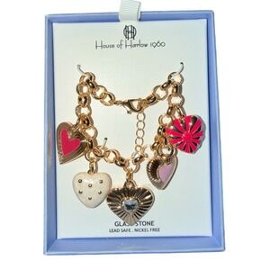 House of Harlow 1960 Gold Tone  Heart Charm Bracelet